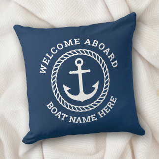 Custom boat name welcome aboard anchor and rope cushion