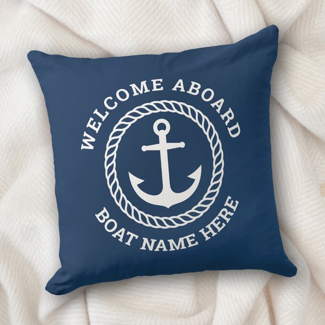Custom boat name welcome aboard anchor and rope cushion (Creator Uploaded)