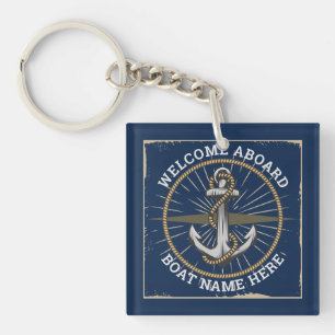 Custom boat name welcome aboard anchor and rope key ring