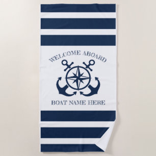 Custom Boat Name Welcome Aboard Anchor Beach Towel