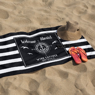 Custom Boat Name Welcome Aboard Compass Beach Towel