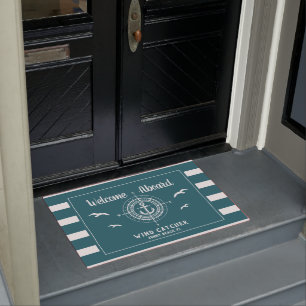 Custom Boat Name Welcome Aboard Compass Doormat