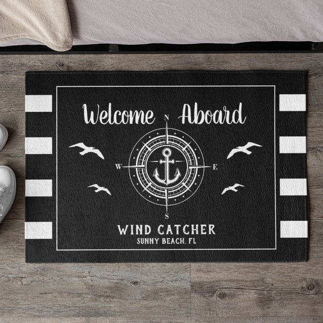 Custom Boat Name Welcome Aboard Compass Doormat (Creator Uploaded)