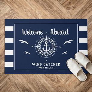 Custom Boat Name Welcome Aboard Compass Doormat