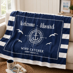 Custom Boat Name Welcome Aboard Compass Fleece Blanket