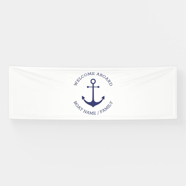 Custom Boat name Welcome Aboard nautical anchor Banner (Horizontal)