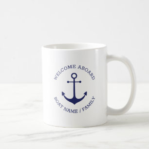 Custom Boat name Welcome Aboard nautical anchor Coffee Mug