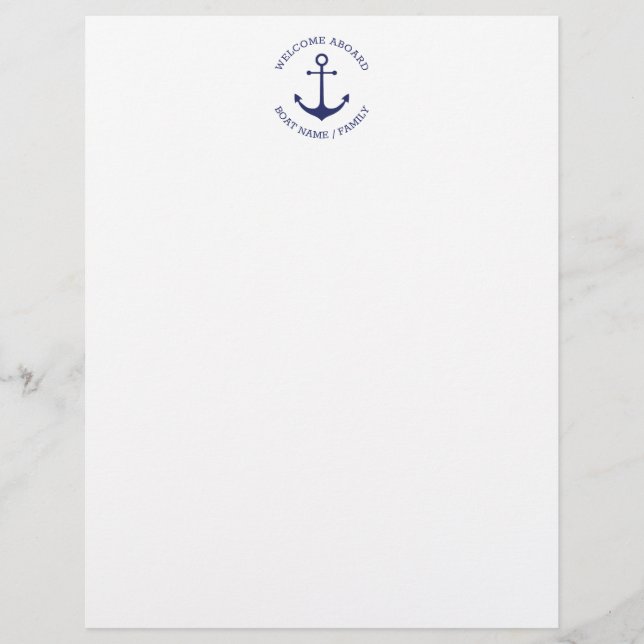 Custom Boat name Welcome Aboard nautical anchor Custom Letterhead (Front)