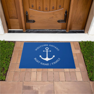 Custom Boat name Welcome Aboard nautical anchor Doormat