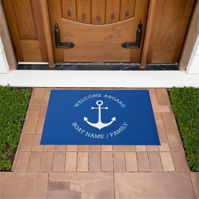 Custom Boat name Welcome Aboard nautical anchor Doormat (Outdoor)