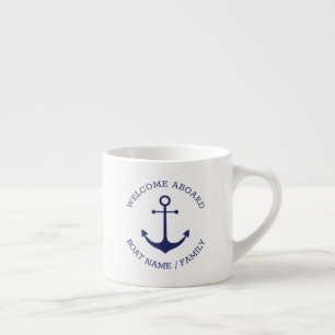 Custom Boat name Welcome Aboard nautical anchor Espresso Cup