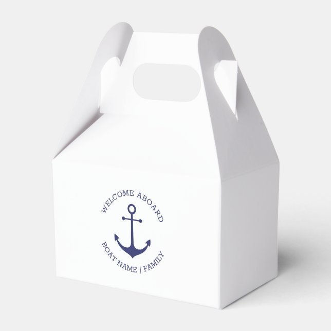 Custom Boat name Welcome Aboard nautical anchor Favour Box (Front Side)