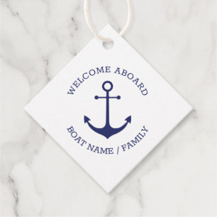 Custom Boat name Welcome Aboard nautical anchor Favour Tags