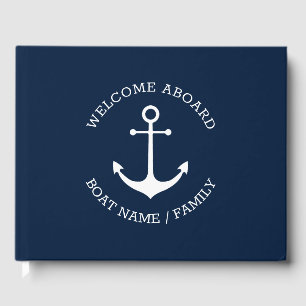 Custom Boat name Welcome Aboard nautical anchor Gu Guest Book
