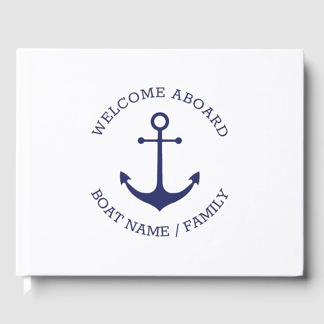 Custom Boat name Welcome Aboard nautical anchor Guest Book (Front)