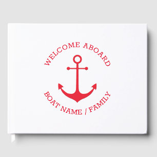Custom Boat name Welcome Aboard nautical anchor Guest Book