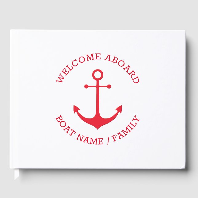 Custom Boat name Welcome Aboard nautical anchor Guest Book (Front)
