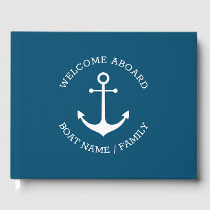 Custom Boat name Welcome Aboard nautical anchor Guest Book