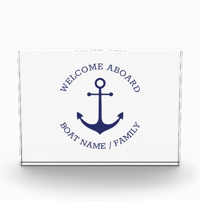 Custom Boat name Welcome Aboard nautical anchor Photo Block (Front)