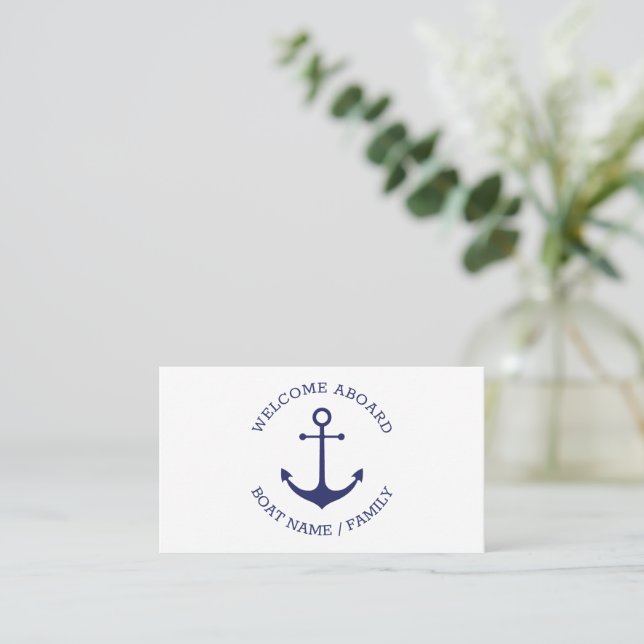 Custom Boat name Welcome Aboard nautical anchor Place Card (Standing Front)