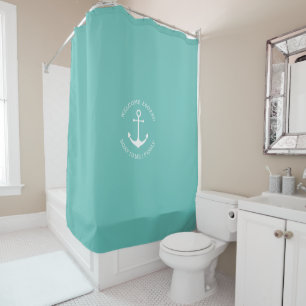 Custom Boat name Welcome Aboard nautical anchor Shower Curtain
