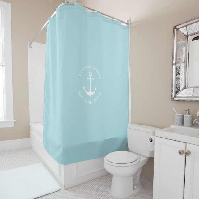 Custom Boat name Welcome Aboard nautical anchor Shower Curtain (In Situ)