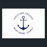Custom Boat name Welcome Aboard nautical anchor Table Number<br><div class="desc">Custom Boat name Welcome Aboard nautical anchor Table Number
navy blue and white</div>