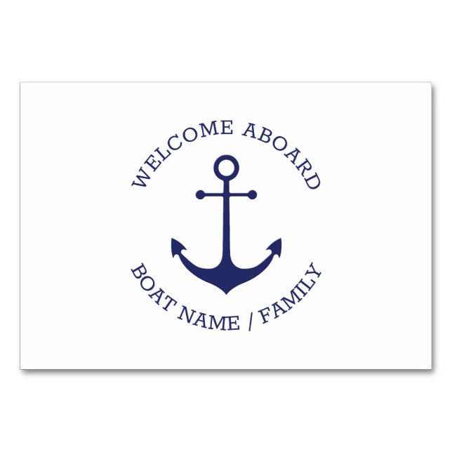Custom Boat name Welcome Aboard nautical anchor Table Number (Front)