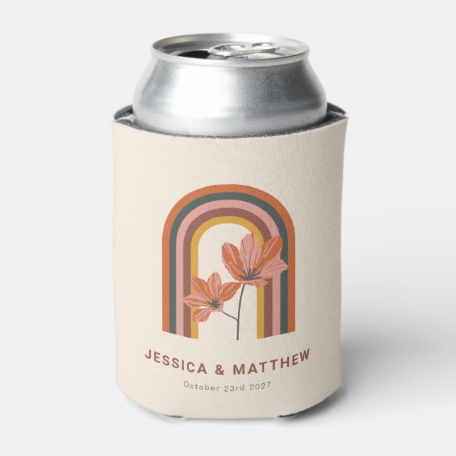 Custom Bohemian Autumn Terracotta Floral Wedding Can Cooler (Can Front)