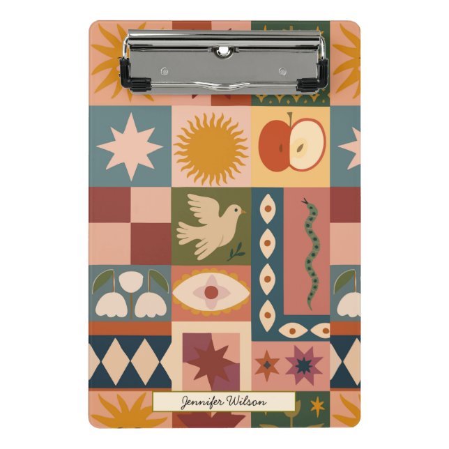 Custom Bohemian Celestial Patchwork Mystical Mini Clipboard (Front)