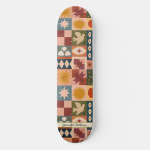 Custom Bohemian Celestial Patchwork Mystical Skateboard