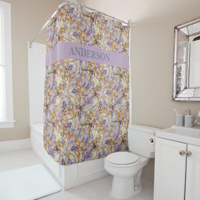 Custom Boho Abstract Flowers Print Shower Curtain (In Situ)