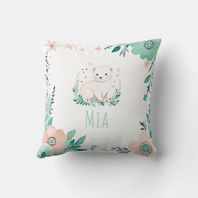 Custom Boho Baby Ermine Pillow Pastel Green  (Back)