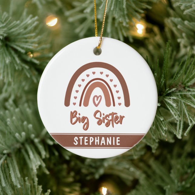 Custom Boho Big Sister Rainbow Matching Siblings Ceramic Ornament (Tree)
