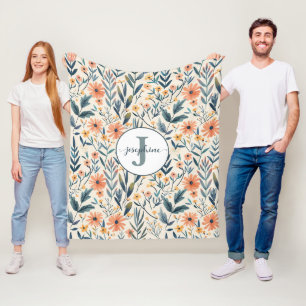 Custom Boho Botanical Flower Garden Fleece Blanket