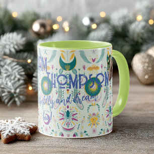 Custom Boho Chic Mug with Floral and Moon Design