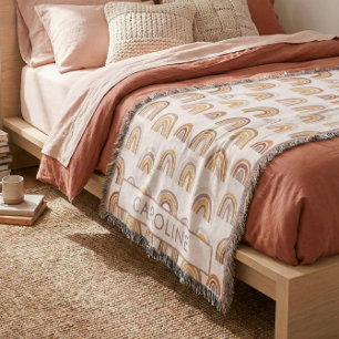 Custom Boho Desert Rainbow Arch Pattern Taupe Throw Blanket