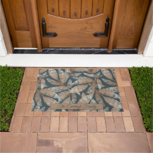 Custom Boho Fall Leaves Brown Charcoal Grey Doormat
