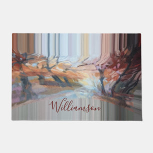 Custom Boho Fall Nature Stripes Watercolor Earthy Doormat