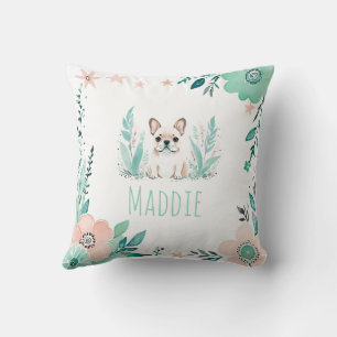Custom Boho French Bulldog Pillow Pastel Green