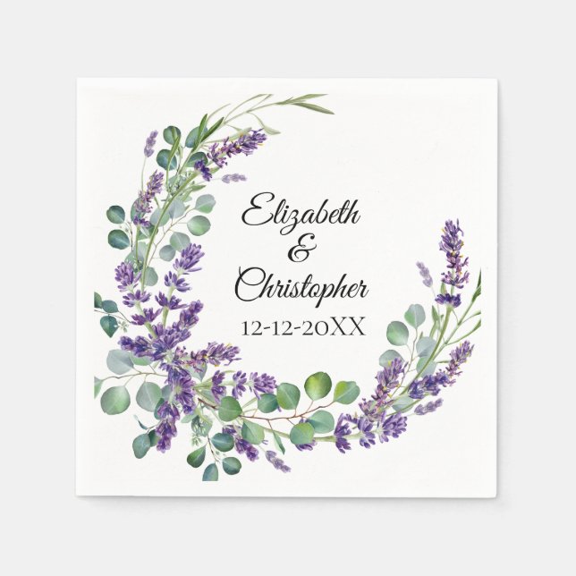 Custom Boho Lavender Eucalyptus Wedding Napkin (Front)