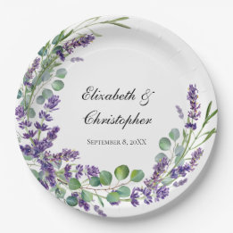 Custom Boho Lavender Eucalyptus Wedding Paper Plate