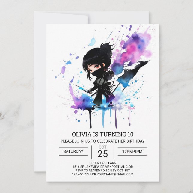 Custom Boho Little Ninja Birthday Invitation (Front)