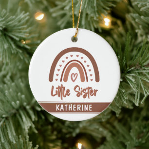 Custom Boho Little Sister Rainbow Matching Ceramic Ornament