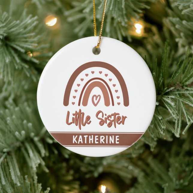 Custom Boho Little Sister Rainbow Matching Ceramic Ornament (Tree)
