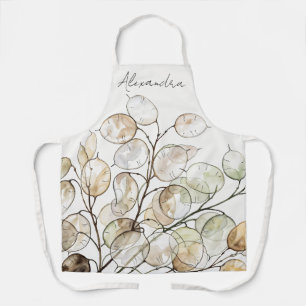 Custom Boho Lunaria Watercolor Botanical Floral Apron