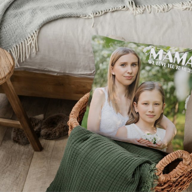 Custom Boho “Mama” Photo Throw Pillow – 2 Photos (Custom Boho “Mama” Photo Throw Pillow – 2 Photos)