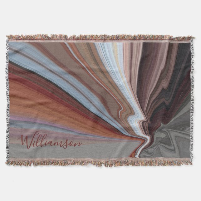 Custom Boho Marble Watercolor Fall Stripes Earthy Throw Blanket (Front)