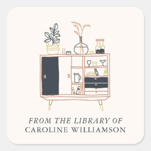 Custom Boho Plants From The Library of Bookplate Square Sticker