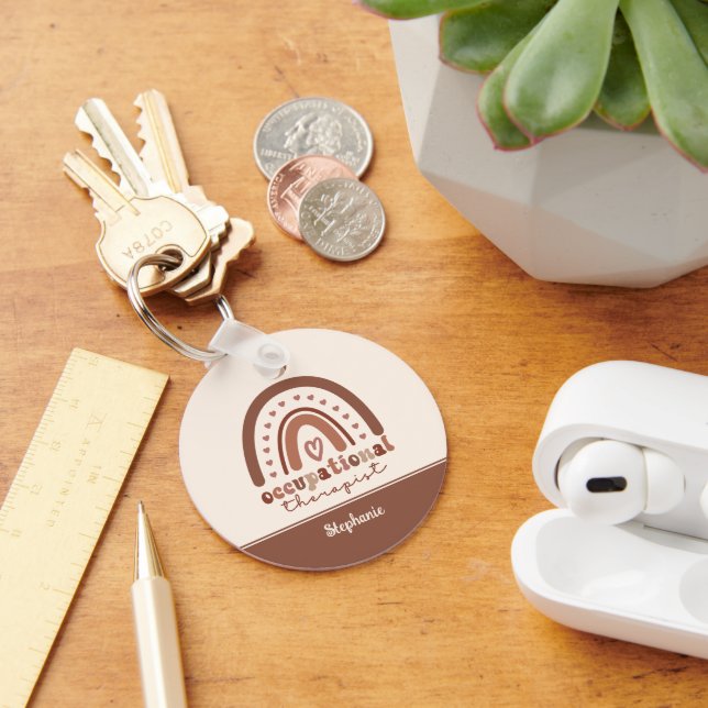 Custom Boho Rainbow OT Occupational Therapist Key Ring (Desk)